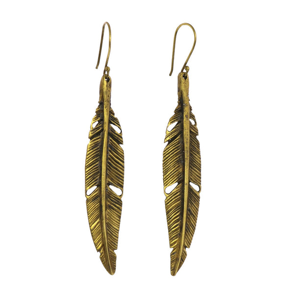 Penna Brass Feather Earrings