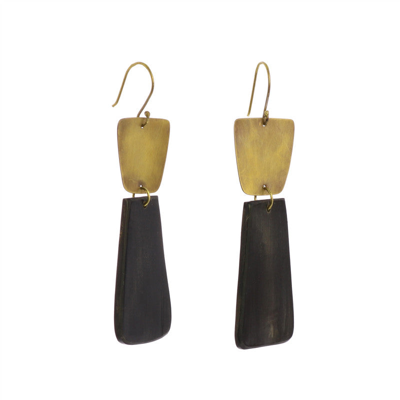 Leucadia Earrings, Brass & Horn - Trapezoids - Dark Horn