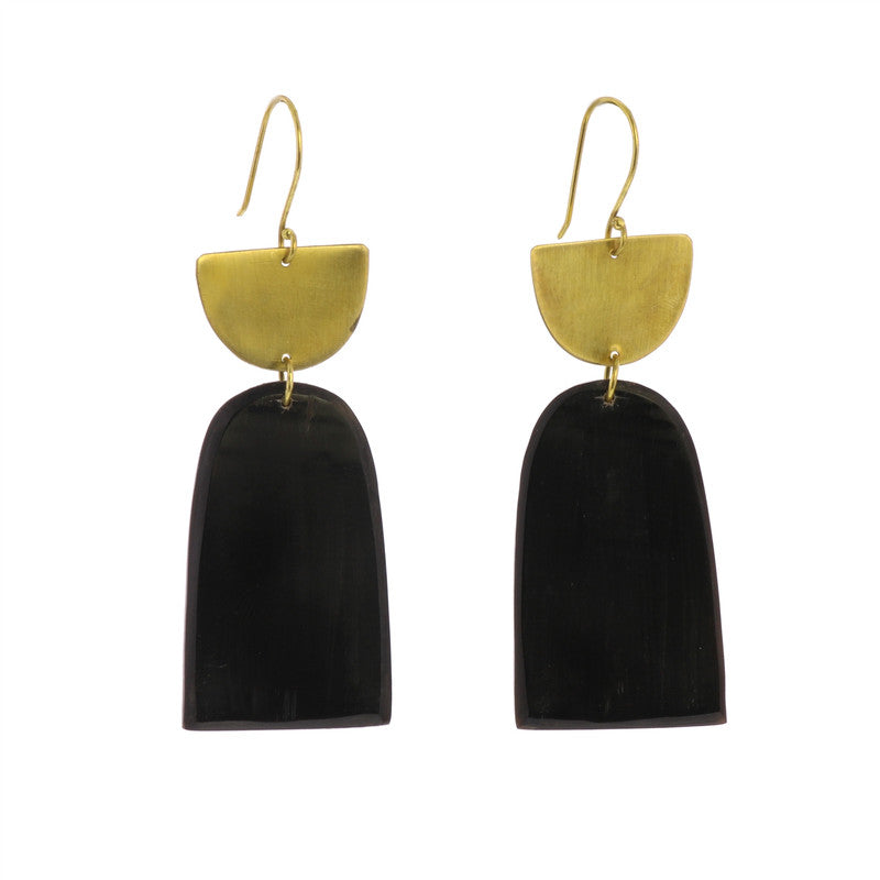 Leucadia Earrings, Brass & Horn  - Arches - Dark Horn