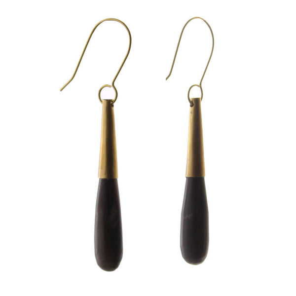 Teardrop Horn Earring - Sm - Dark Horn, Brass