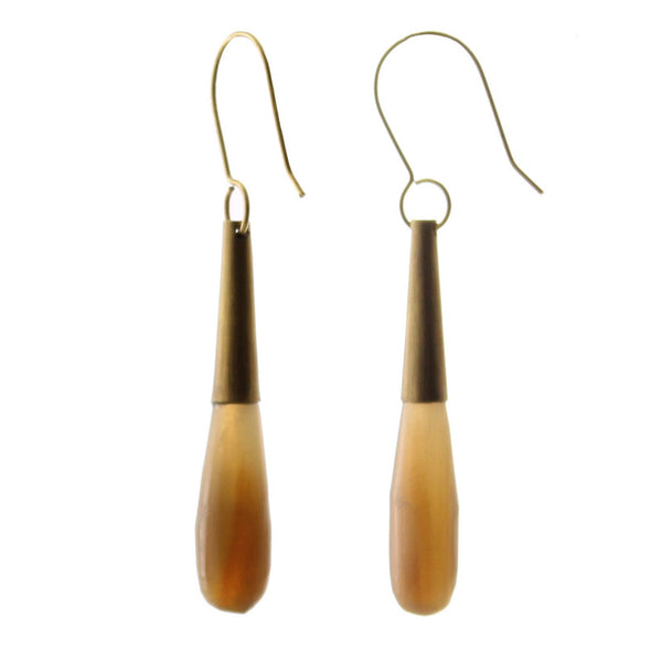 Teardrop Horn Earring - Sm - Light Horn, Brass