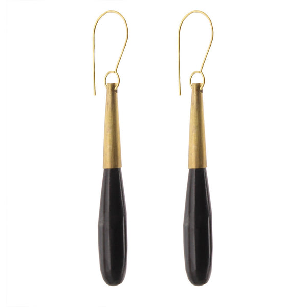 Teardrop Horn Earring - Lrg - Dark Horn, Brass