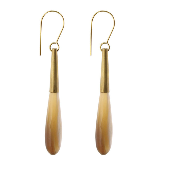 Teardrop Horn Earring - Lrg - Light Horn, Brass