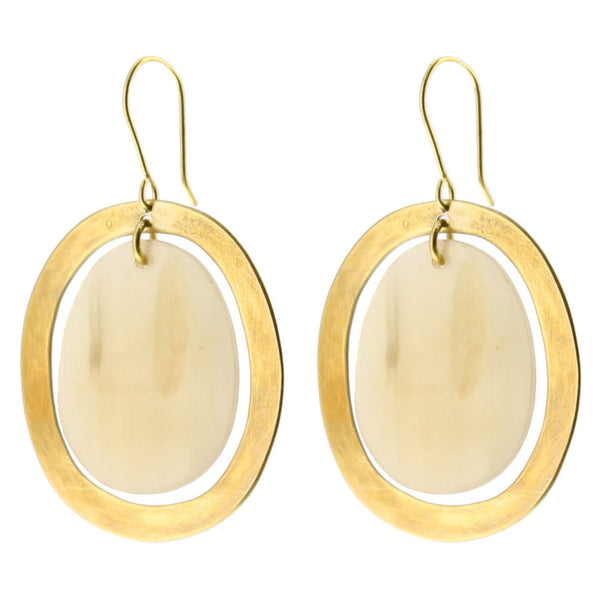 Banjar Floating Oval Earring - Sm - Light Horn, Brass