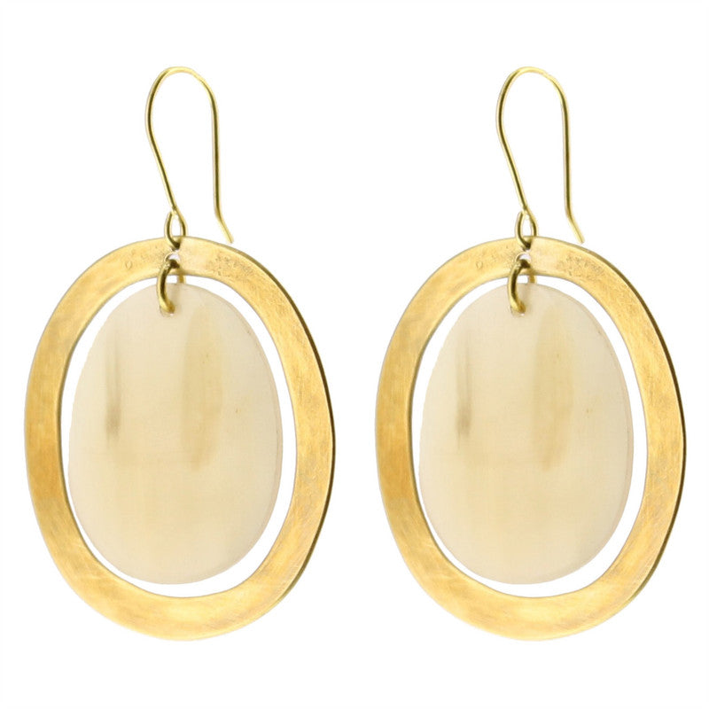 Banjar Floating Oval Earring - Sm - Light Horn, Brass