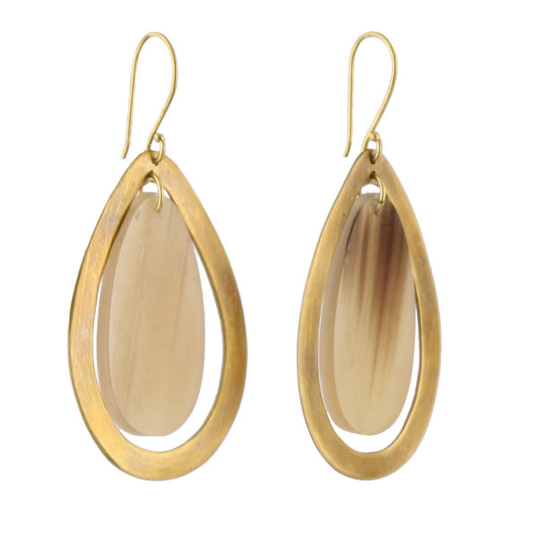 Banjar Floating Teardrop Earring - Light Horn, Brass