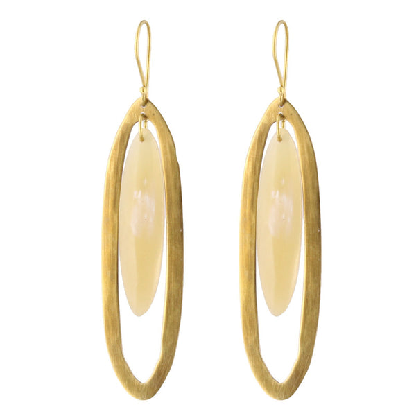 Banjar Floating Long Oval Earring - Light Horn, Brass