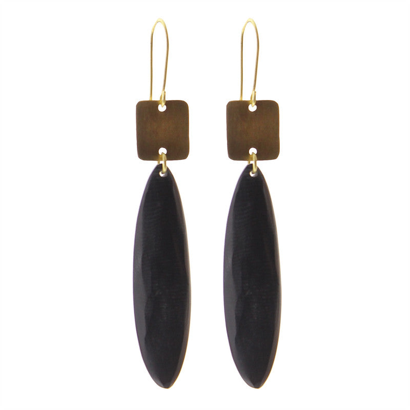 Tidore Linked Square and Oval Earring - Dark Horn, Brass