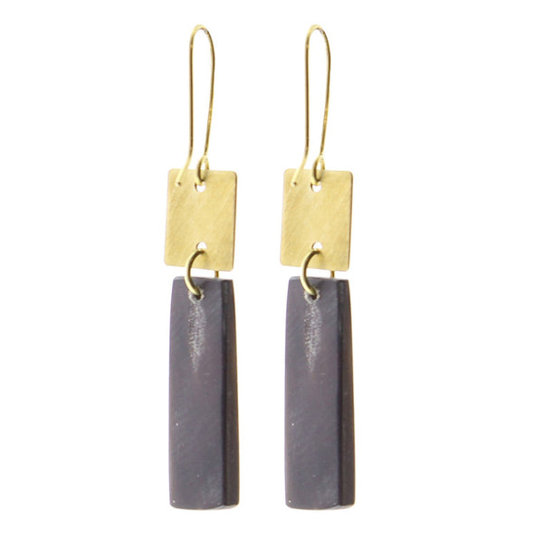 Tidore Linked Square and Rectangle Earring - Dark Horn, Brass