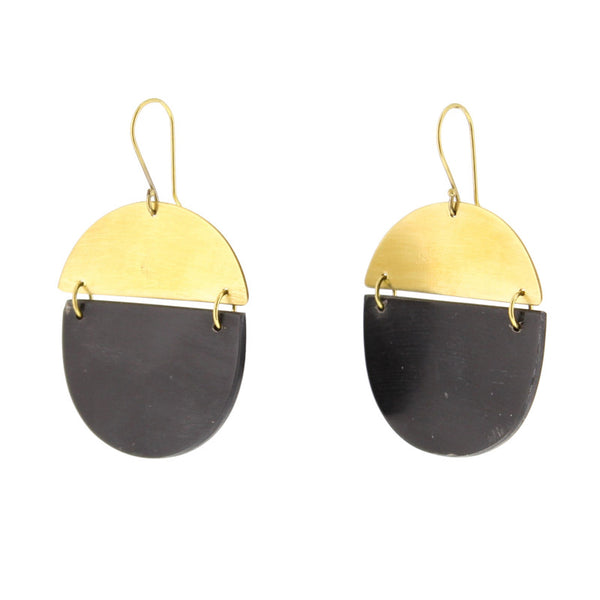 Malu Linked Circular Earring - Dark Horn, Brass