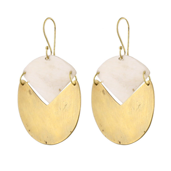 Padang Linked Oval Earring - Light Horn, Brass