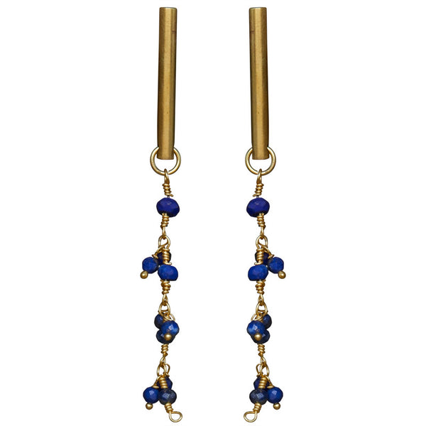 Vail Earring w/ Dangling Chain, Lapis Lazuli