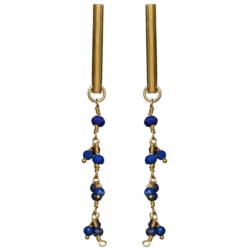 Vail Earring w/ Dangling Chain, Lapis Lazuli