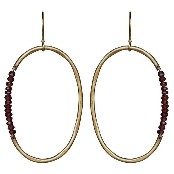 Aurora Earring - Oval with Stones, Garnet