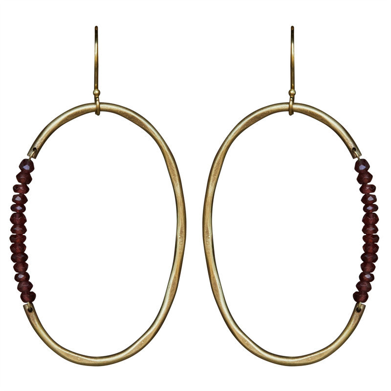 Aurora Earring - Oval with Stones, Garnet