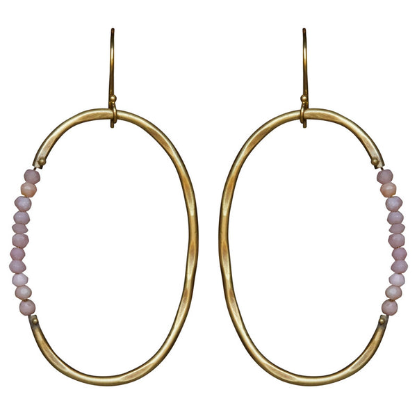 Aurora Earring - Oval with Stones, Pink Opal