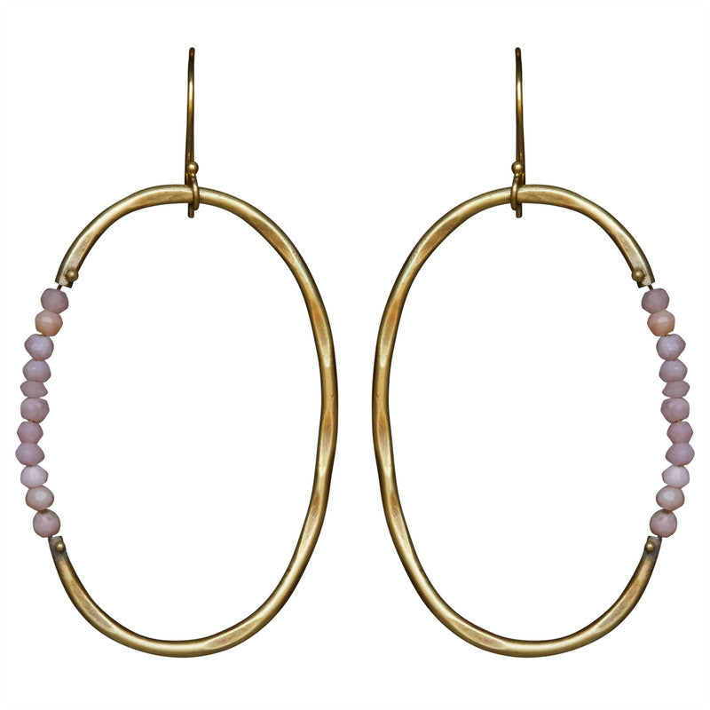 Aurora Earring - Oval with Stones, Pink Opal