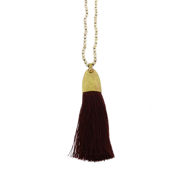 Brass and Tassel Pendant-Aubergine