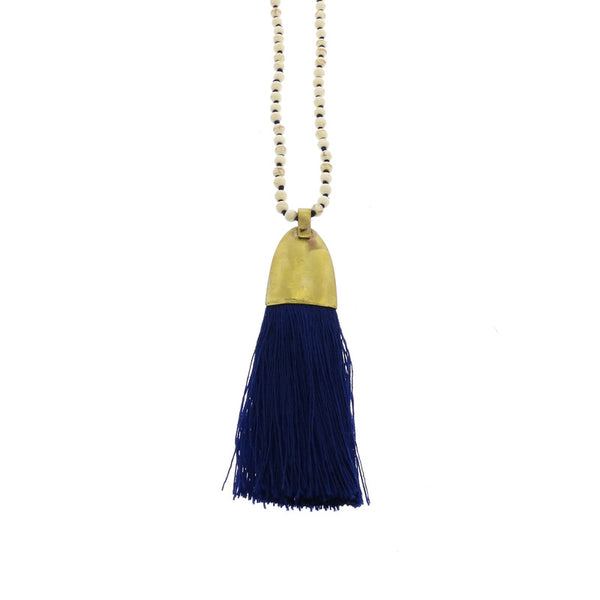 Brass and Tassel Pendant-Navy