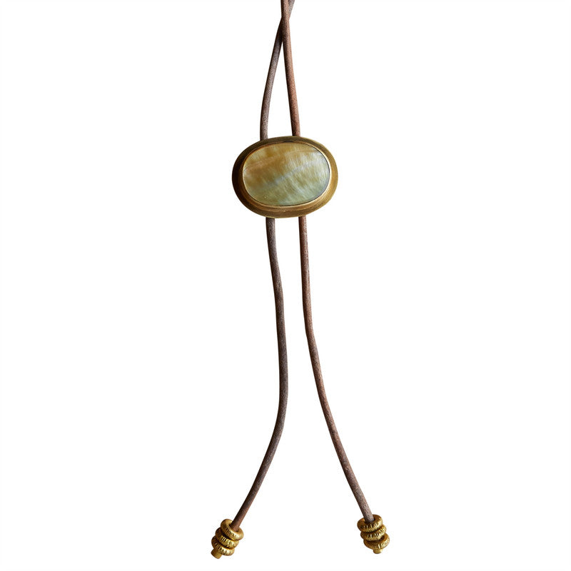 Aspen Bolo Tie - Oval, Brass, Mother of Pearl - Light