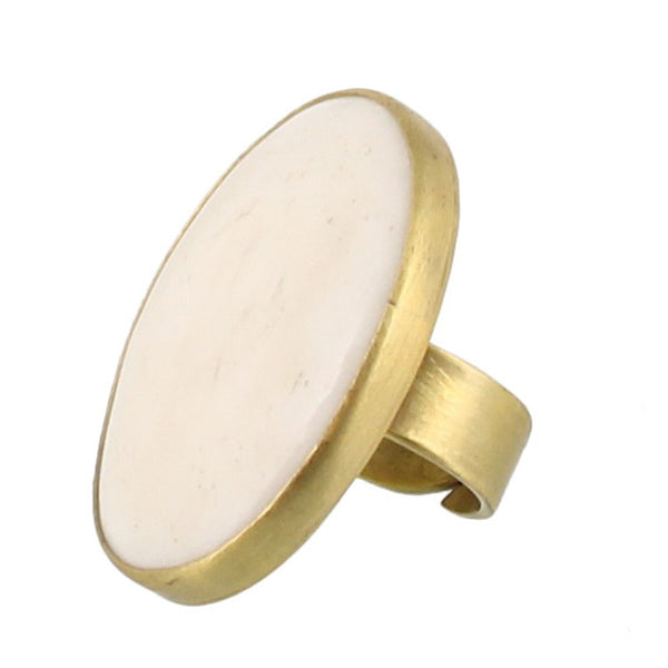 Brass Bezel Set Ring - Bone