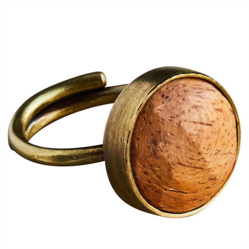 Penny Ring, Brass, Light Wood