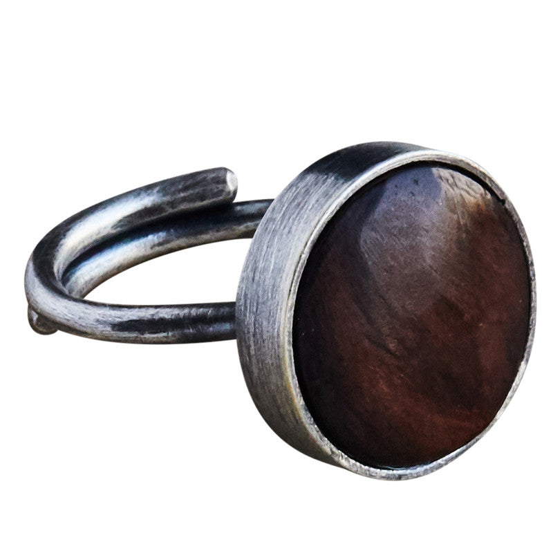 Penny Ring, Silver, Dark Wood