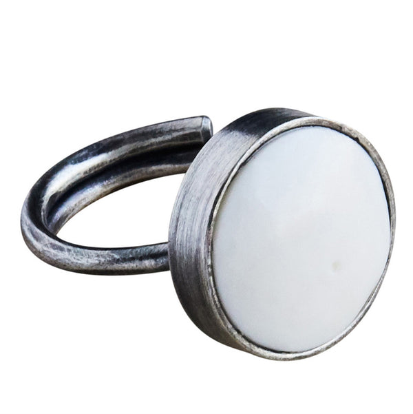 Penny Ring, Silver, Bone