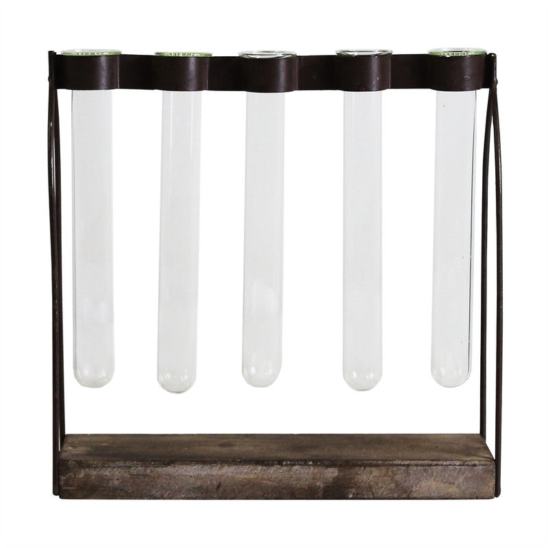 Mirabelle Quintuple Tube Vase, Wood, Iron & Glass