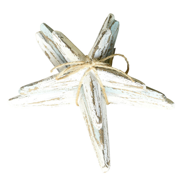 Kelso Wood Starfish, Set of 3 - White & Teal