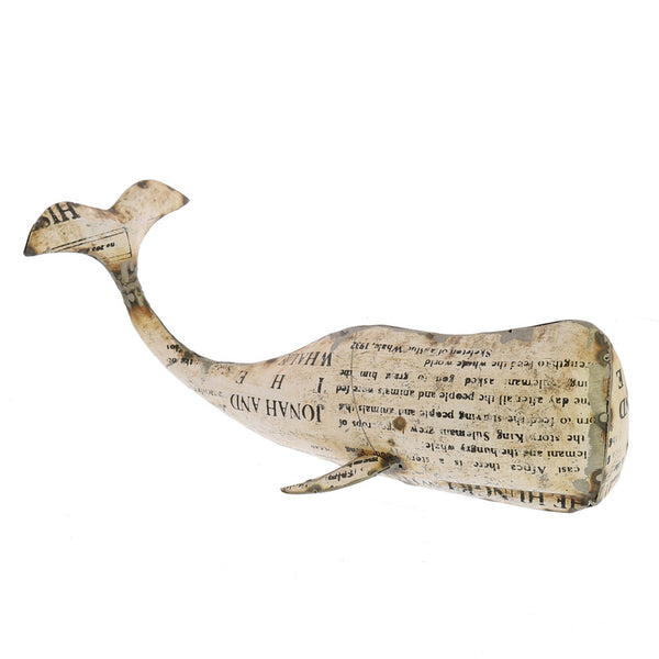 White Reclaimed Metal Whale - Lrg