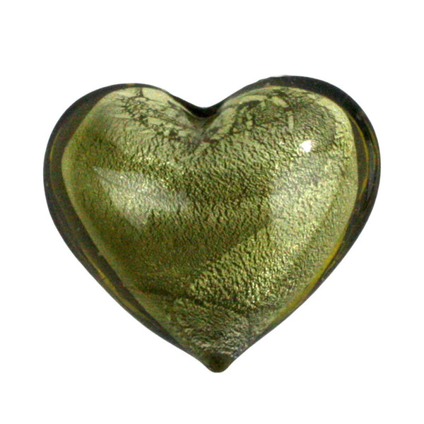 Venetian Glass Heart Olive/Gold