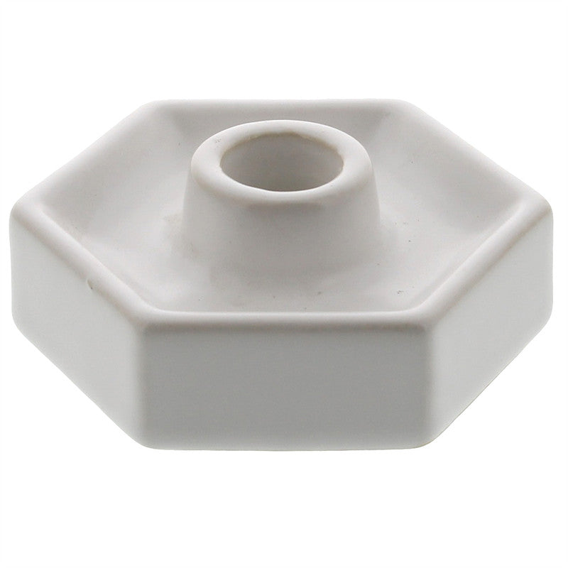 Hexagon Ceramic Taper Holder - Matte White